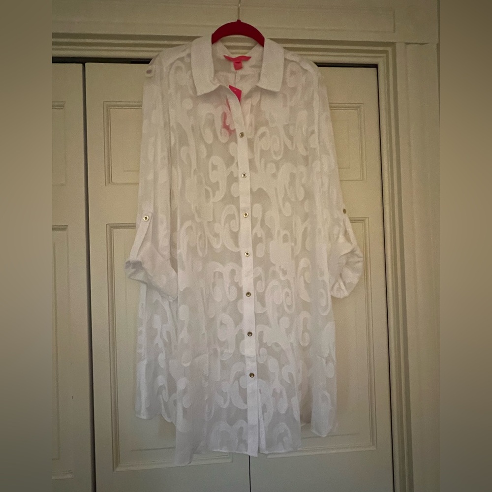 NEW Lilly Pulitzer Natalie Coverup/tunic Resort White Poly Crepe Swirl sz XL NWT
